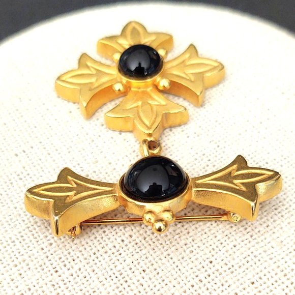 Classiques for Nordstom vintage gold and black glass brooch - Picture 4 of 8